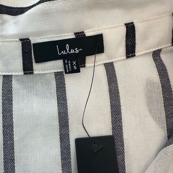 Lulus Amelia Dawn Off-white Striped Long Sleeve Button-up Top - Size XS - Picture 3 of 3